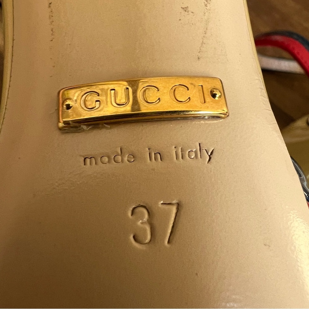 GUCCI Red/Navy Twisted Strap Ankle Strap Heels EU37 US7 - Picture 13 of 14